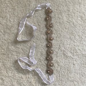 Swirl scalloped bridal sash or hair wrap w/ rhinestones embellishment